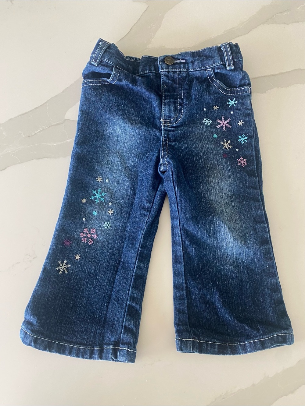 Vtg 90’s y2k Faded Glory Girls Snowflake embroidered Denim Jeans 18M